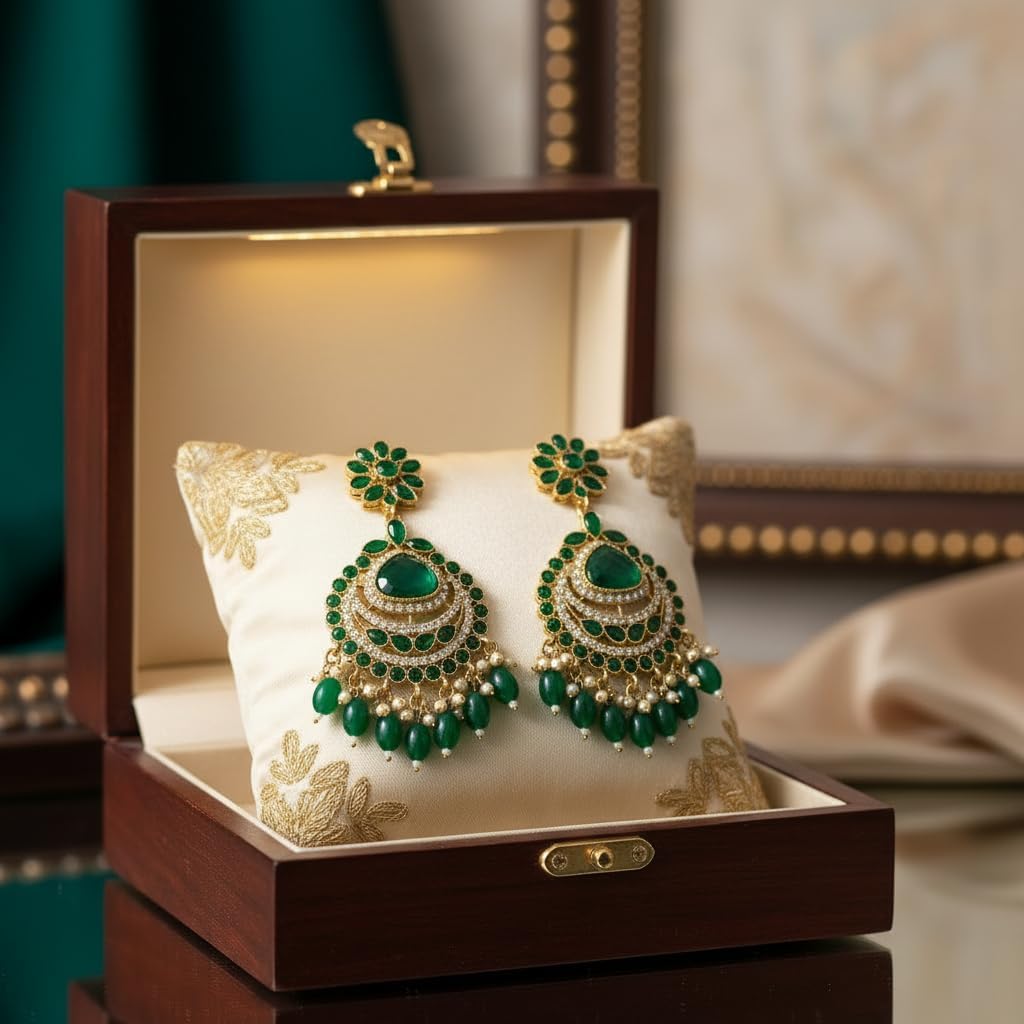 1337-Pretty Precious Traditional Kundan Earring Stylish Party Wear Earrings for Women and Girls-Mehndi Plating Green colour