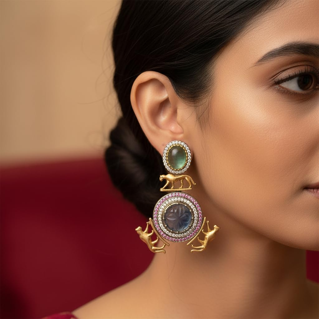 1375-Pretty Precious Oxidised Silver Stylish Party Wear Earrings for Women and Girls-Blue Colour