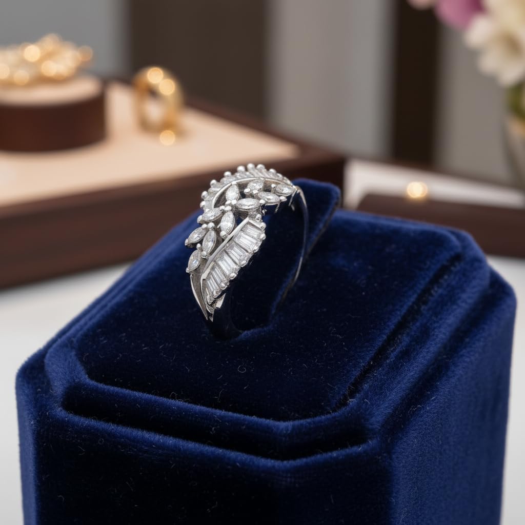 442892-Pretty Precious American Diamond Finger Ring for Women & Girls | Rhodium Plated AD Ring | Adjustable Elegant Party, Wedding & Daily Wear Jewellery-Silver with White Stone