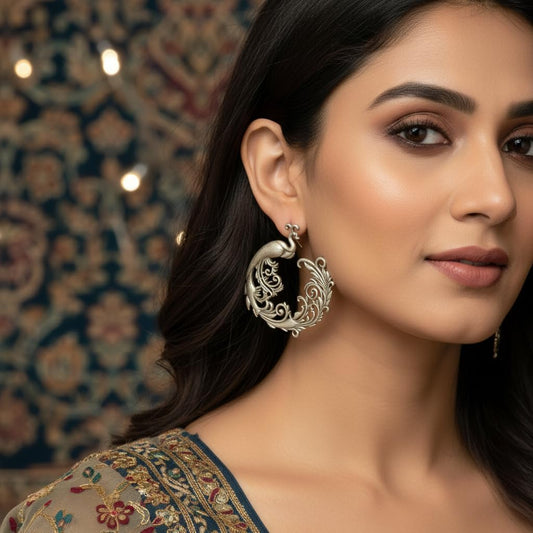 1534-Pretty Precious Oxidised Silver Stylish Party Wear Earrings for Women and Girls