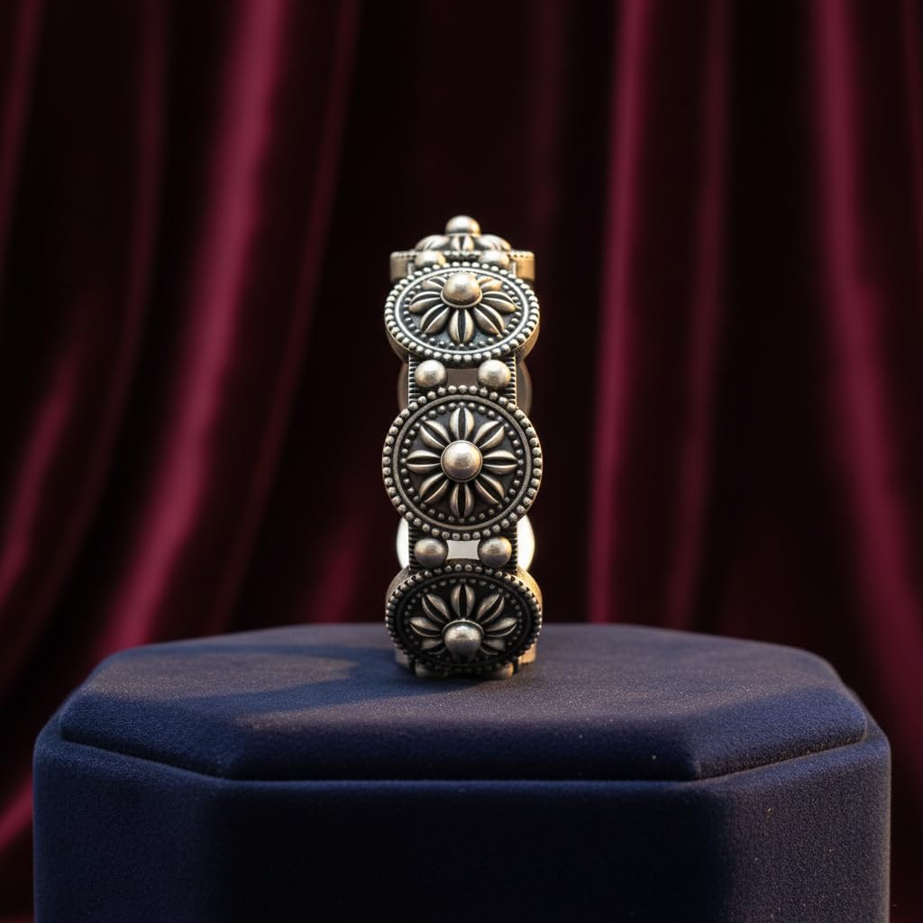 1498-Pretty Precious Oxidised Silver Look Screw Openable Kada Bracelet for Women & Girls | Ethnic & Party Wear Jewellery