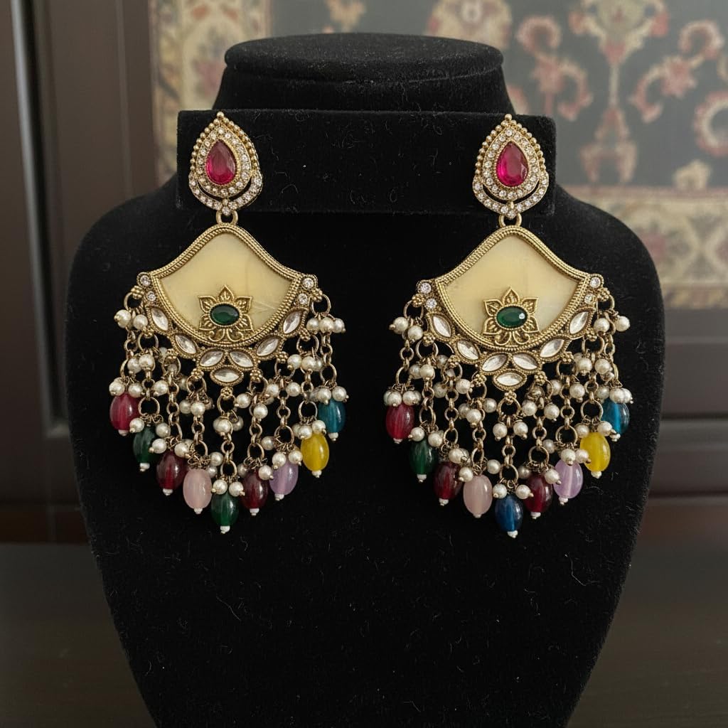 112824-Pretty Precious Traditional Kundan Earring Stylish Party Wear Earrings for Women and Girls-Mehndi Plating-Multicolour