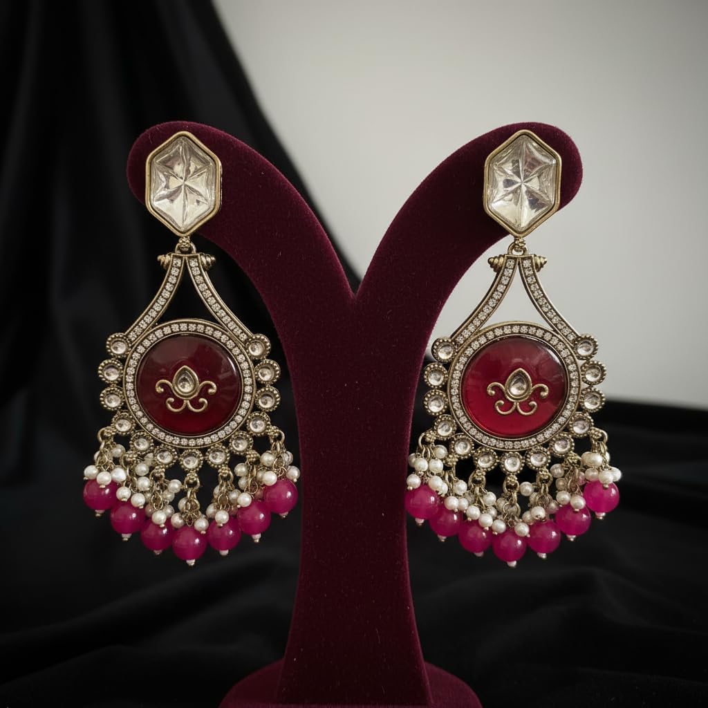 112596-Pretty Precious Traditional Kundan Earring Stylish Party Wear Earrings for Women and Girls-Mehndi Plating-Purple Colour