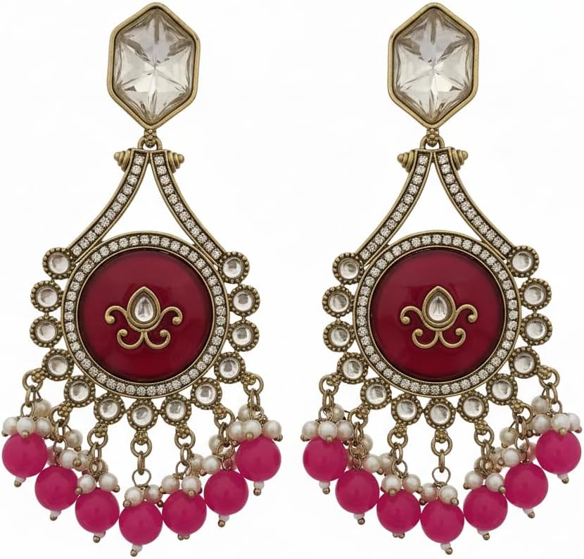 112596-Pretty Precious Traditional Kundan Earring Stylish Party Wear Earrings for Women and Girls-Mehndi Plating-Purple Colour