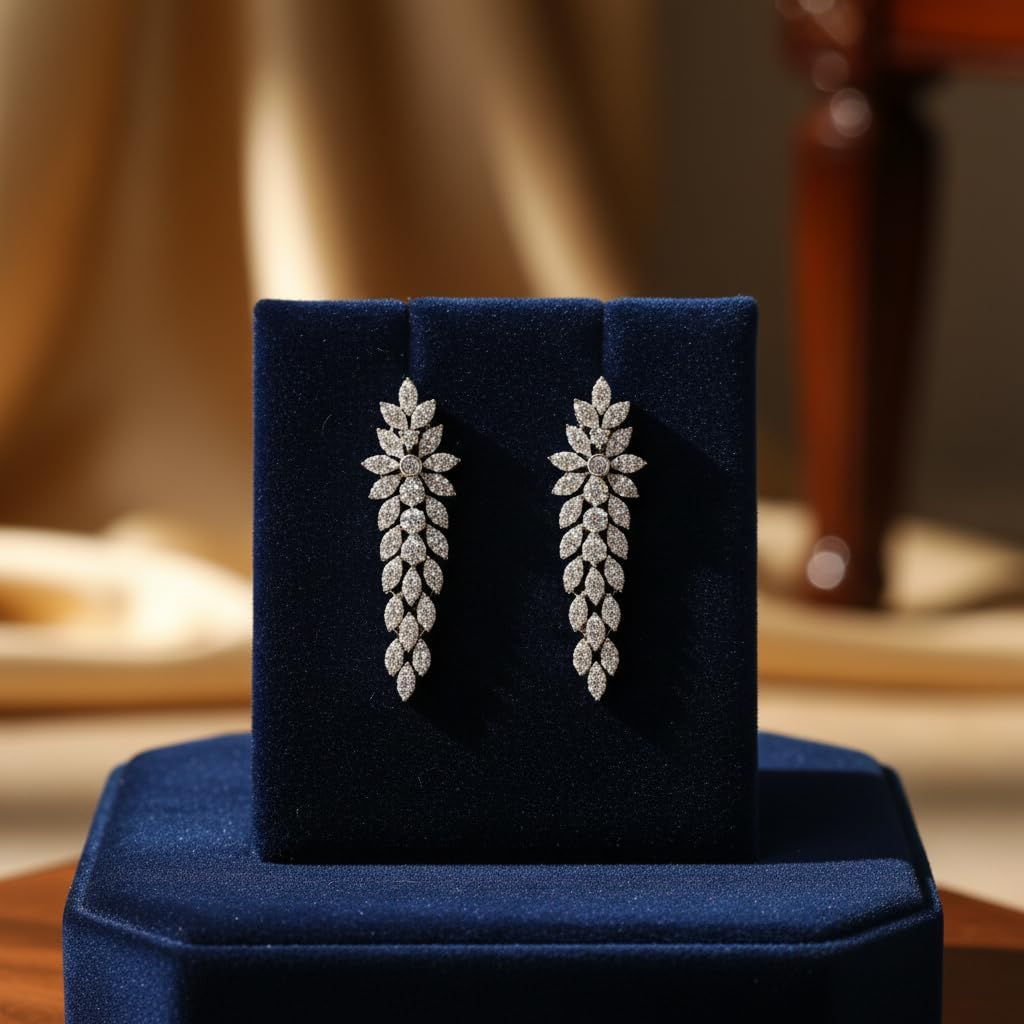 435939-Pretty Precious Rhodium Plated American Diamond Earrings for Women & Girls | AD Stud Earrings | Sparkling Cubic Zirconia Jewellery | Elegant Party & Daily Wear-White