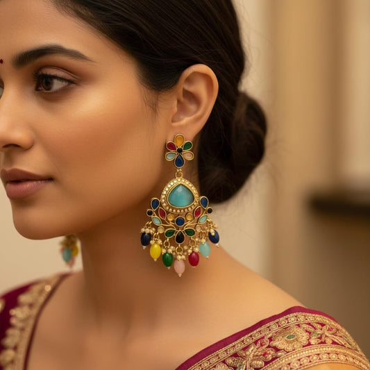 1339-Pretty Precious Traditional Kundan Earring Stylish Party Wear Earrings for Women and Girls-Mehndi Plating Multicolour