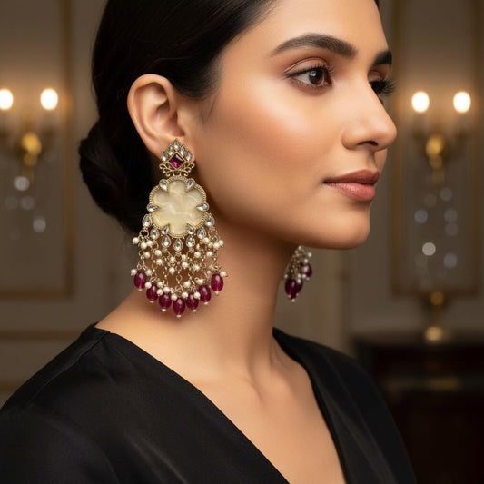 112826-Pretty Precious Traditional Kundan Earring Stylish Party Wear Earrings for Women and Girls-Mehndi Plating-Purple