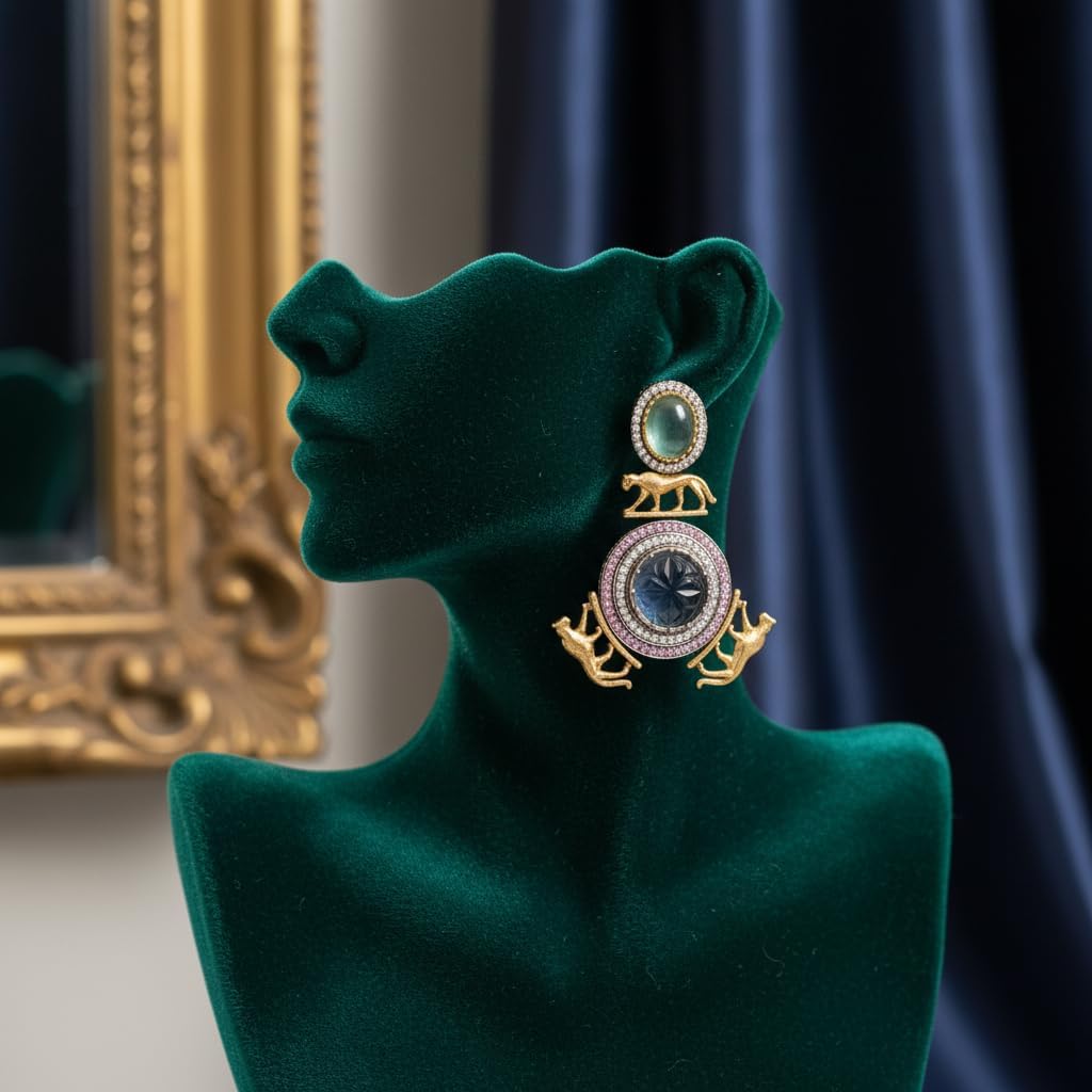 1375-Pretty Precious Oxidised Silver Stylish Party Wear Earrings for Women and Girls-Blue Colour