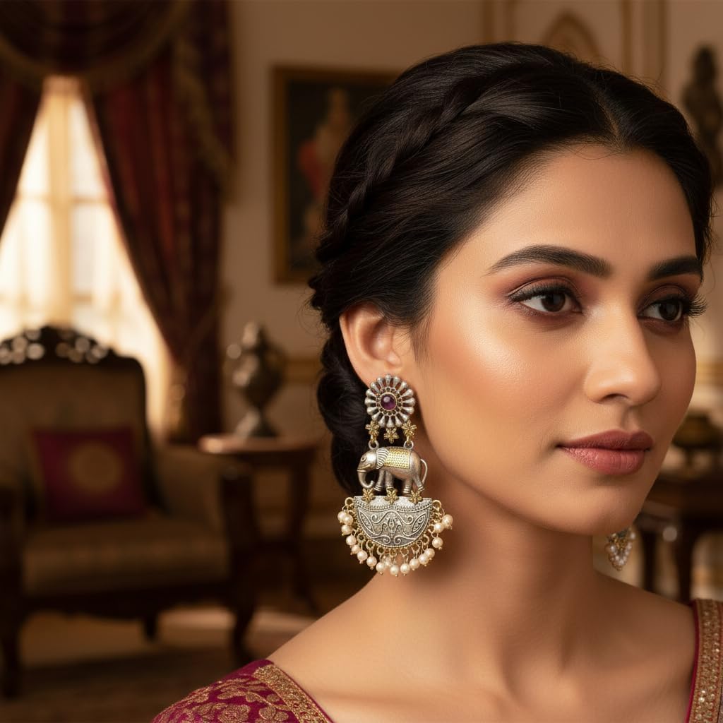 1529-Pretty Precious Oxidised Silver Stylish Party Wear Earrings for Women and Girls-Light Pink