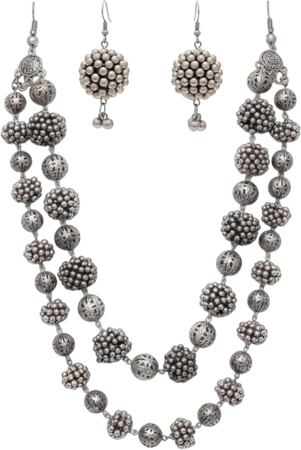 1548-Pretty Precious Latest Stylish Traditional Oxidised Silver Necklace Set for Women | Antique Finish Ethnic Necklace with Matching Earrings | Festive & Party Wear