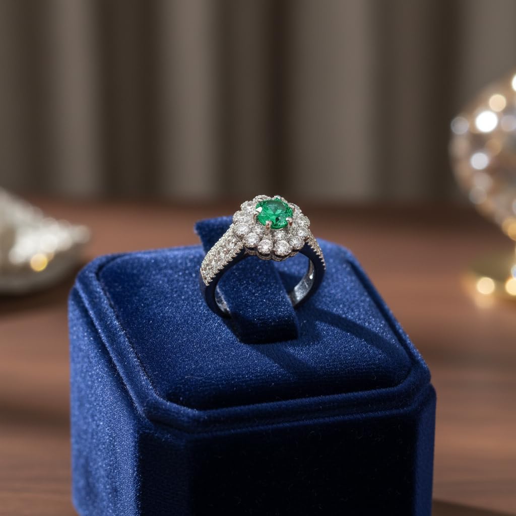 443308-Pretty Precious American Diamond Finger Ring for Women & Girls | Rhodium Plated AD Ring | Adjustable Elegant Party, Wedding & Daily Wear Jewellery-Green