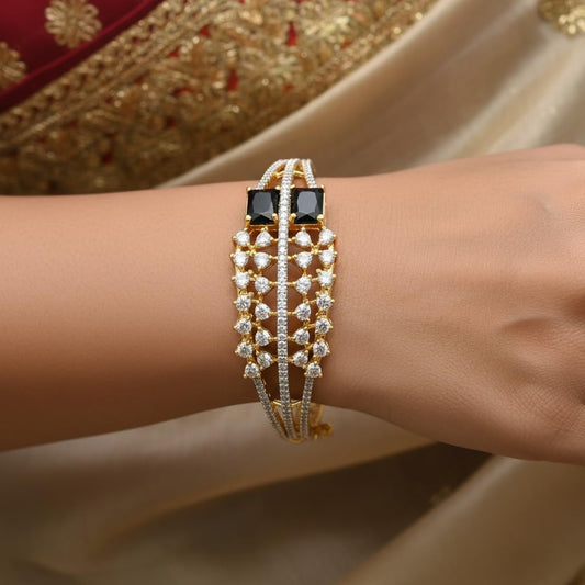 1419-Pretty Precious American Diamond Openable Kada Bracelet for Women, Gold & Silver Plating, Cubic Zirconia, One Size, Party & Wedding-Black