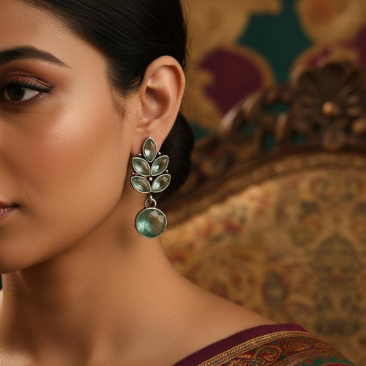 1527-Pretty Precious Oxidised Silver Stylish Party Wear Earrings for Women and Girls-Aqua