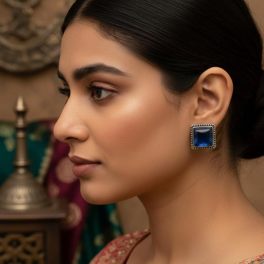 1528-Pretty Precious Oxidised Silver Stylish Party Wear Earrings for Women and Girls-Ruby & Mint & Blue