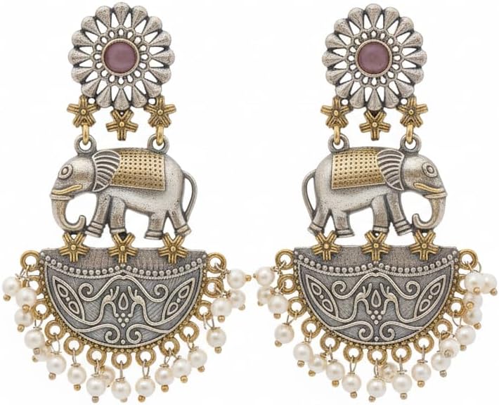 1529-Pretty Precious Oxidised Silver Stylish Party Wear Earrings for Women and Girls-Light Pink