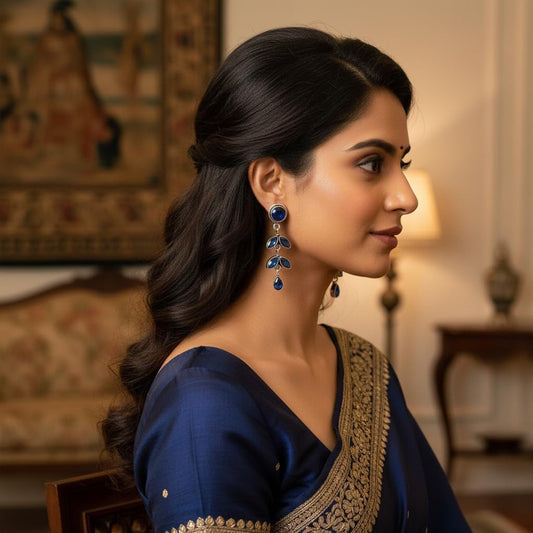 1536-Pretty Precious Oxidised Silver Stylish Party Wear Earrings for Women and Girls-Blue & Green