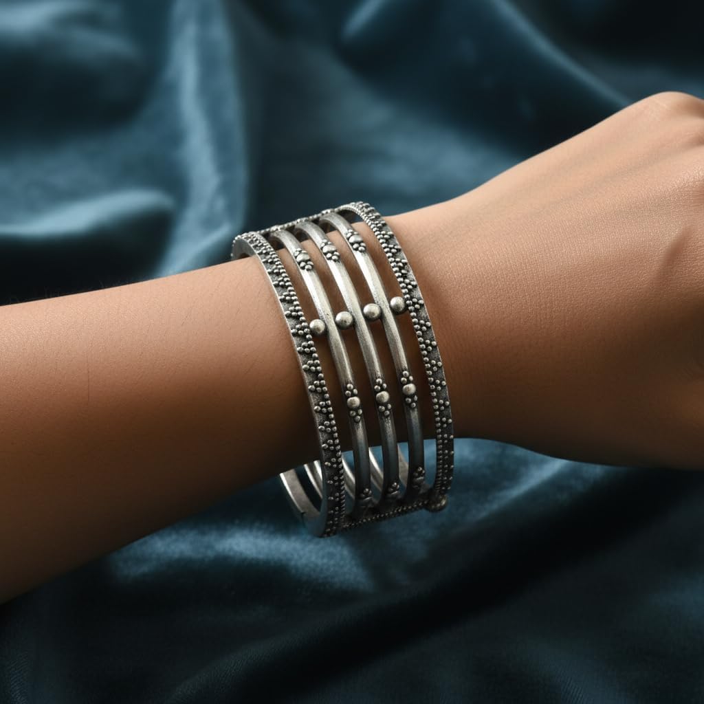 809377-Pretty Precious Oxidised Silver Look Screw Openable Kada Bracelet for Women & Girls | Ethnic & Party Wear Jewellery-Silver
