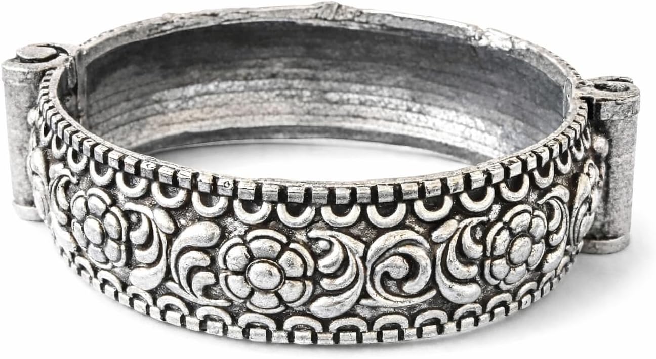 807972-Pretty Precious Oxidised Silver Look Screw Openable Kada Bracelet for Women & Girls | Ethnic & Party Wear Jewellery-Silver