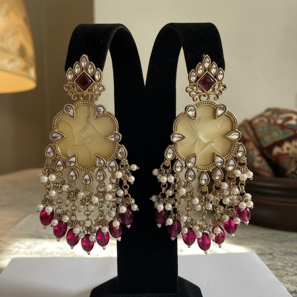 112826-Pretty Precious Traditional Kundan Earring Stylish Party Wear Earrings for Women and Girls-Mehndi Plating-Purple
