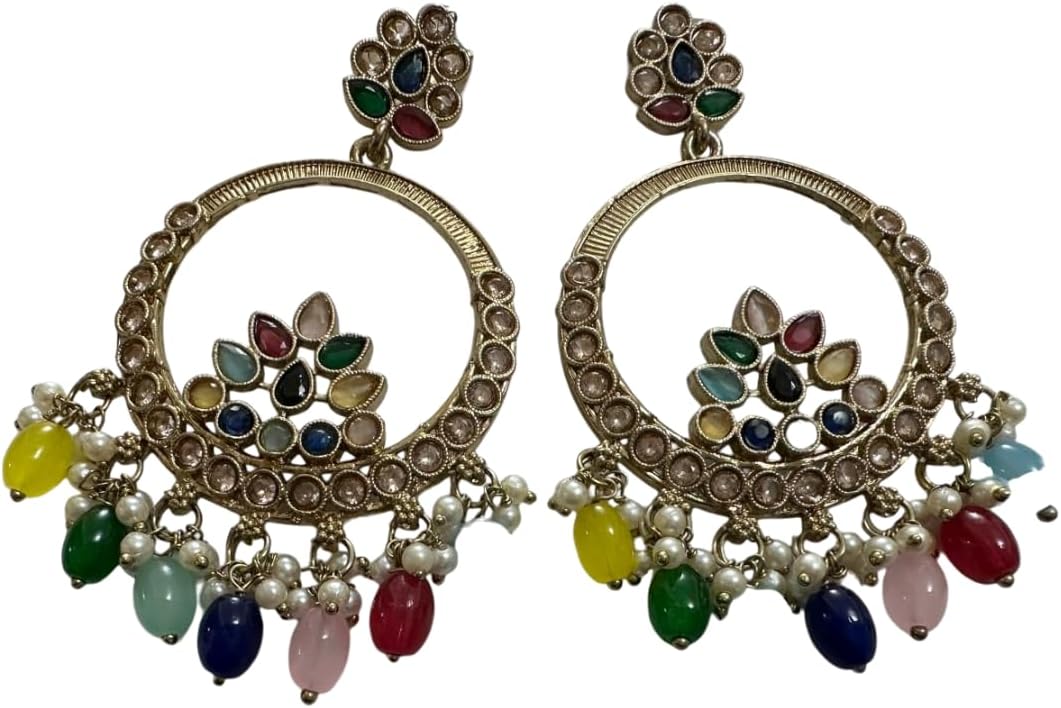 1338-Pretty Precious Traditional Kundan Earring Stylish Party Wear Earrings for Women and Girls-Mehndi Plating Multicolour