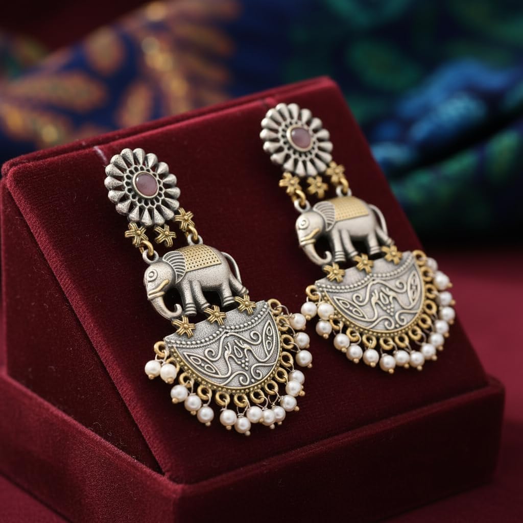 1529-Pretty Precious Oxidised Silver Stylish Party Wear Earrings for Women and Girls-Light Pink