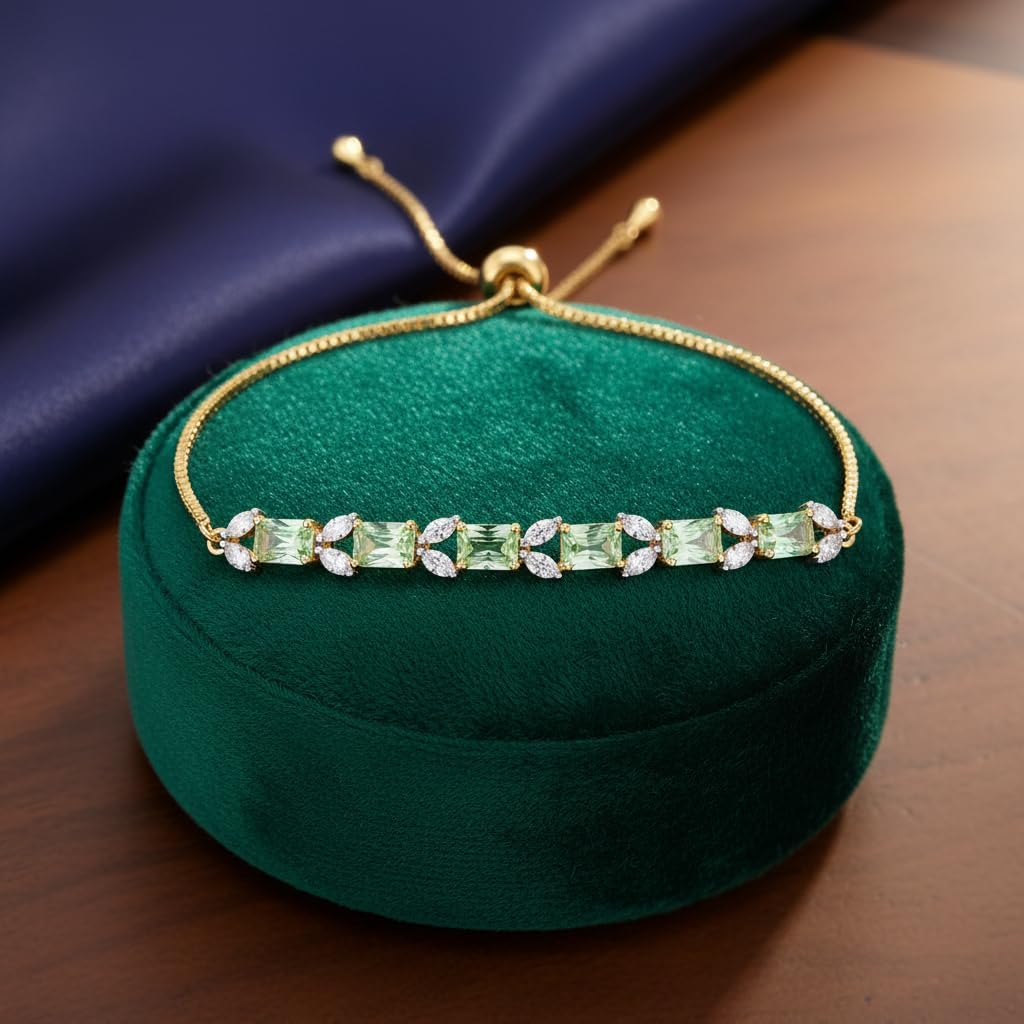 440742-Pretty Precious Gold Plated Cubic Zirconia Adjustable Chain Bracelet for Women | Elegant CZ Bracelet | Party, Wedding & Daily Wear Jewellery-Mint