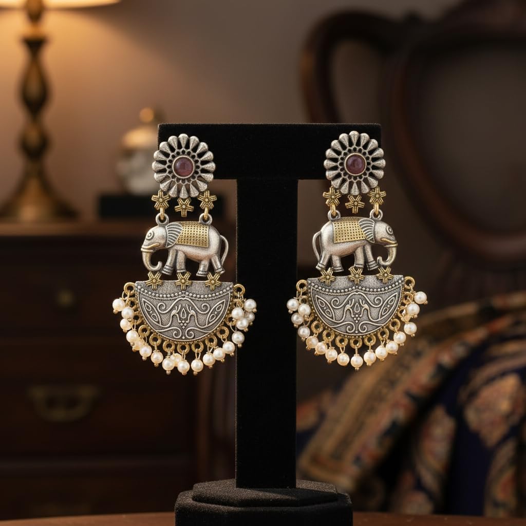 1529-Pretty Precious Oxidised Silver Stylish Party Wear Earrings for Women and Girls-Light Pink