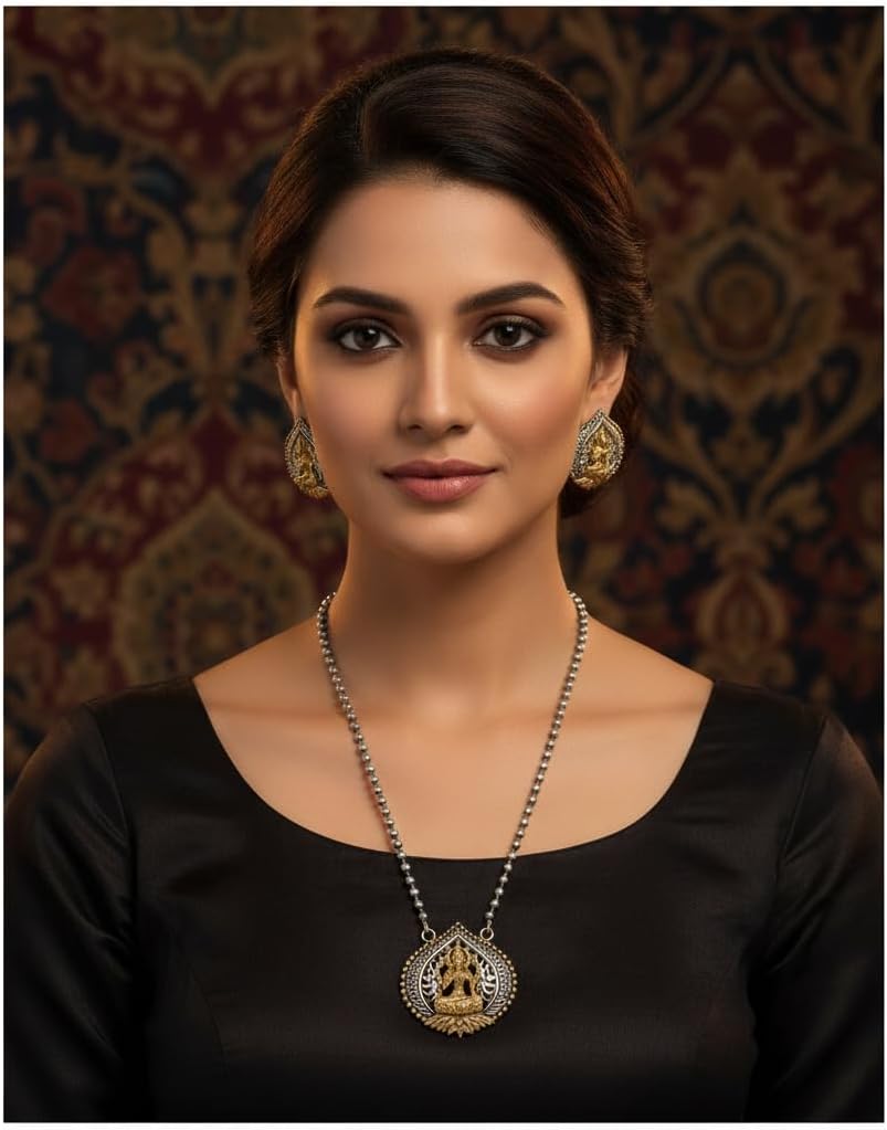 1563-Pretty Precious Latest Stylish Traditional Oxidised Silver Pendant Set for Women & Girls | Ethnic Necklace Jewellery Set for Festive & Casual Wear-Saras