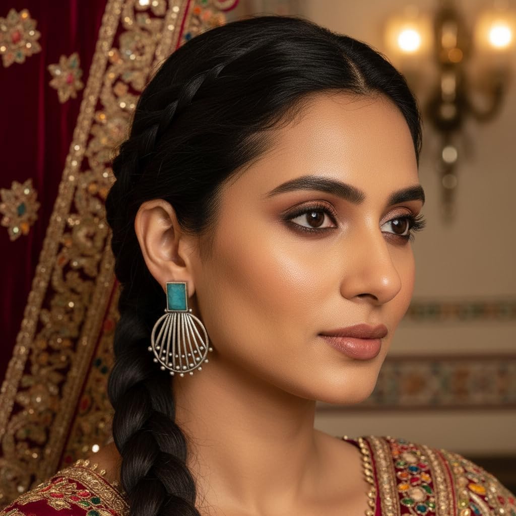 1531-Pretty Precious Oxidised Silver Stylish Party Wear Earrings for Women and Girls-Mint