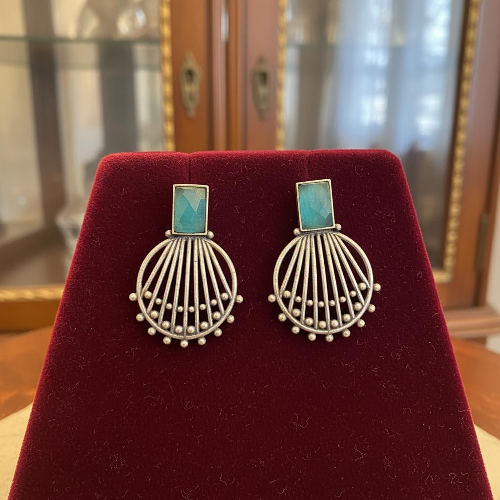 1531-Pretty Precious Oxidised Silver Stylish Party Wear Earrings for Women and Girls-Mint