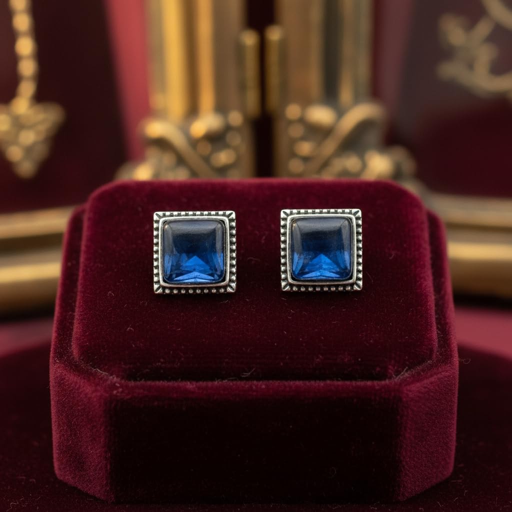 1528-Pretty Precious Oxidised Silver Stylish Party Wear Earrings for Women and Girls-Ruby & Mint & Blue