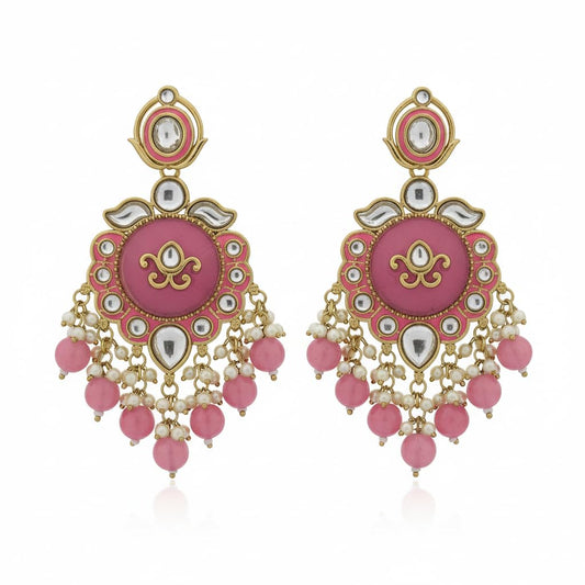 112497-Pretty Precious Traditional Kundan Earring Stylish Party Wear Earrings for Women and Girls-Mehndi Plating-Turqoise & Pink Colour