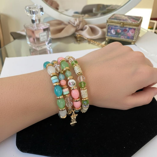 BC26154-Pretty Precious Boho Stackable Beaded Bracelet Set – Elastic Bracelets for Women – Coastal Inspired – Adjustable Handmade Beaded Bracelet (4-Piece Set)-Assorted Colour (Multiple Colors)