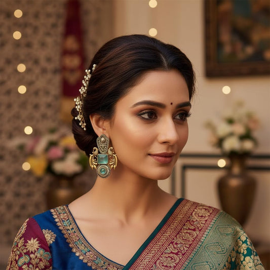 1538-Pretty Precious Oxidised Silver Stylish Party Wear Earrings for Women and Girls-Aqua