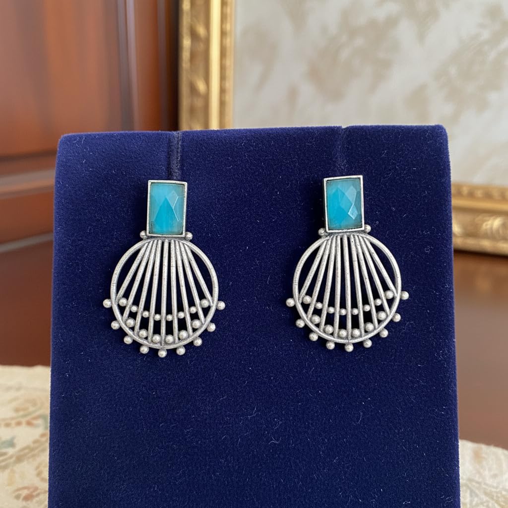 1531-Pretty Precious Oxidised Silver Stylish Party Wear Earrings for Women and Girls-Mint