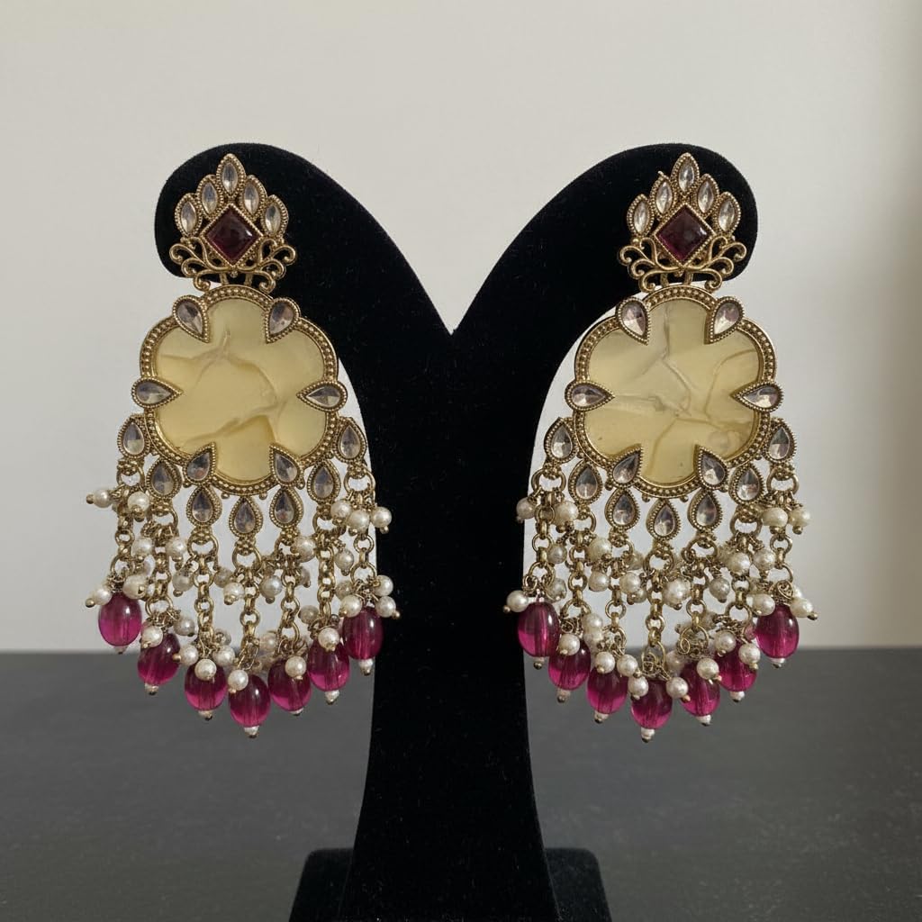 112826-Pretty Precious Traditional Kundan Earring Stylish Party Wear Earrings for Women and Girls-Mehndi Plating-Purple