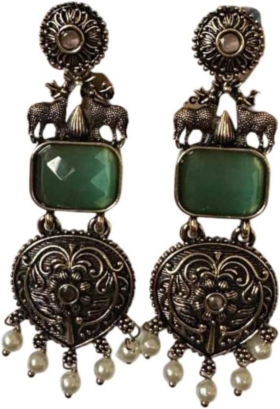 1358-Pretty Precious Oxidised Silver Stylish Party Wear Earrings for Women and Girls-Aqua Colour