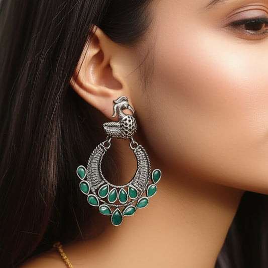 801974 Pretty Precious Fashion Oxidised Silver Stylish Party Wear Earrings for Women and Girls