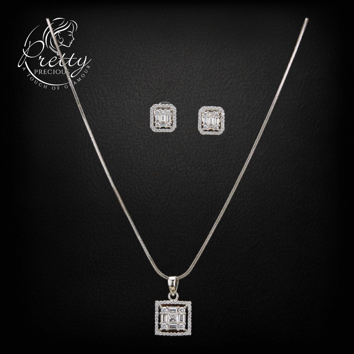 427208 Cubic Zirconia Classic Pendant Set With Rhodium Plating-White