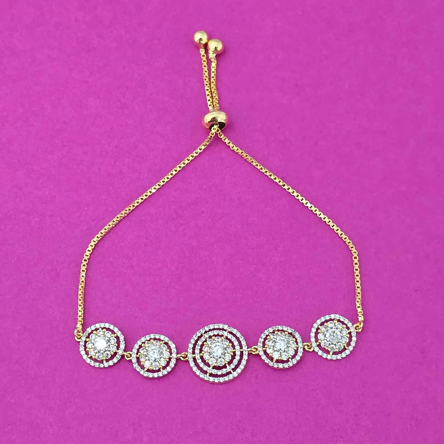 439506 Cubic Zirconia Adjustable Bracelet With Rhodium 2 Tone Plating