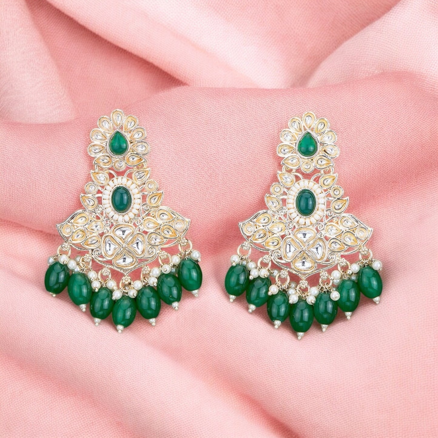 110162-Indo Western (Kundan) Earring-Green