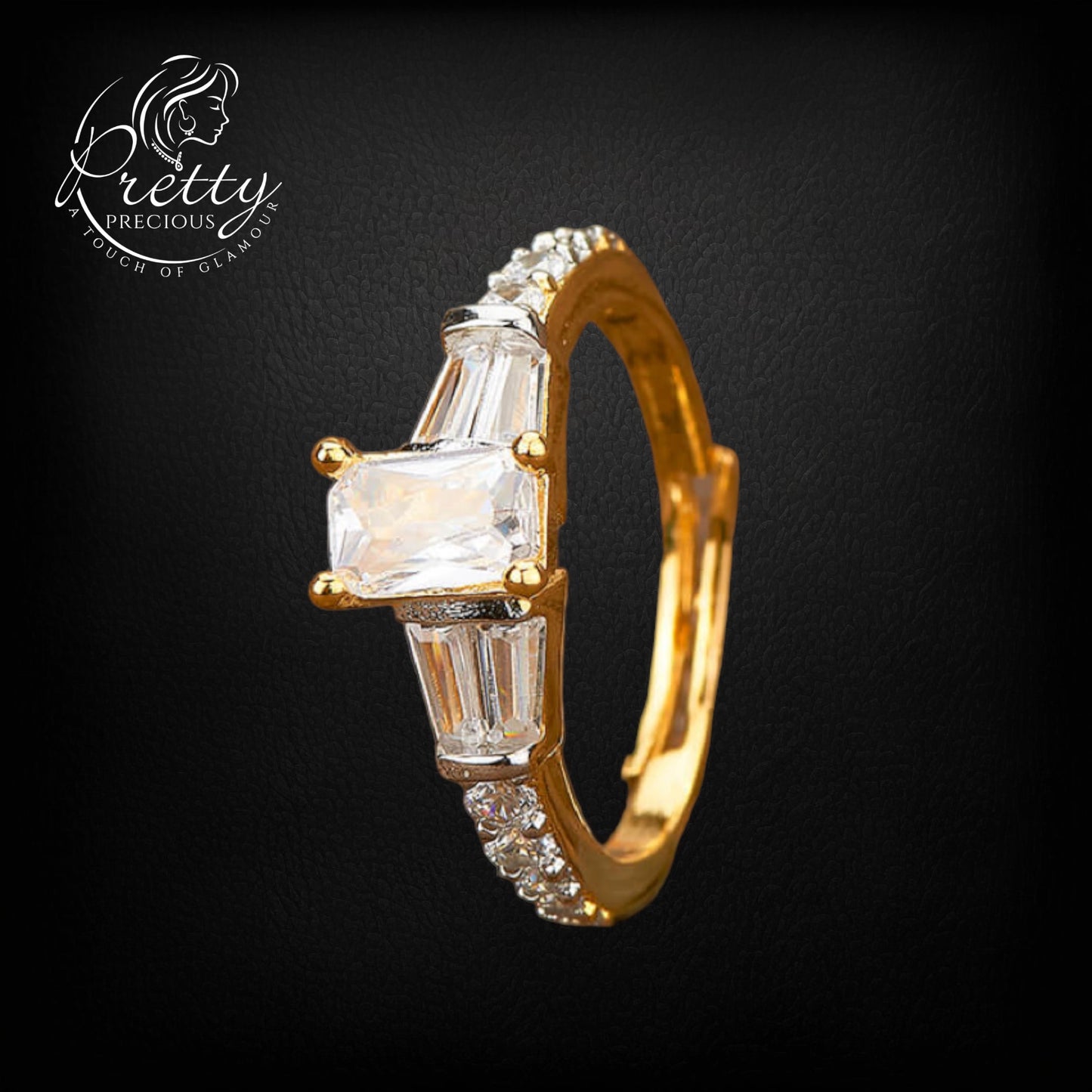 429430-Cz Adjustable Ring With Rhodium 2 Tone Plating-2 Tone