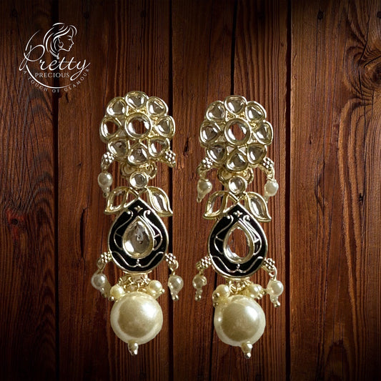 110082 Indo Western Meenakari Earring With Gold Plating-Black