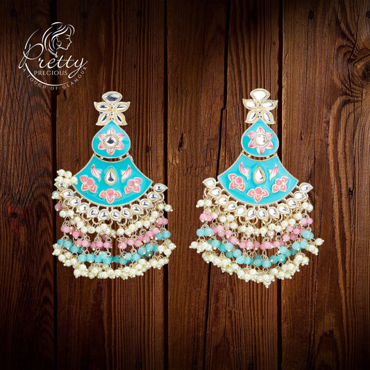 110736 Indo Western Meenakari Earring With Gold Plating-Turqoise