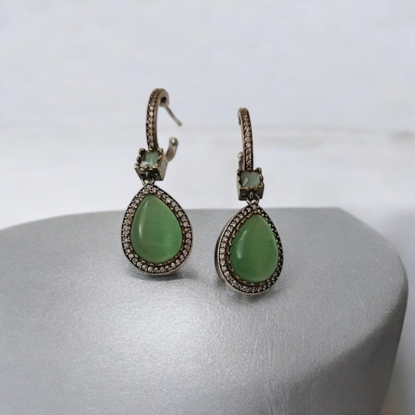 35250 Pretty Precious Fashion Oxidised Silver Stylish Party Wear Earrings for Women and Girls-Green