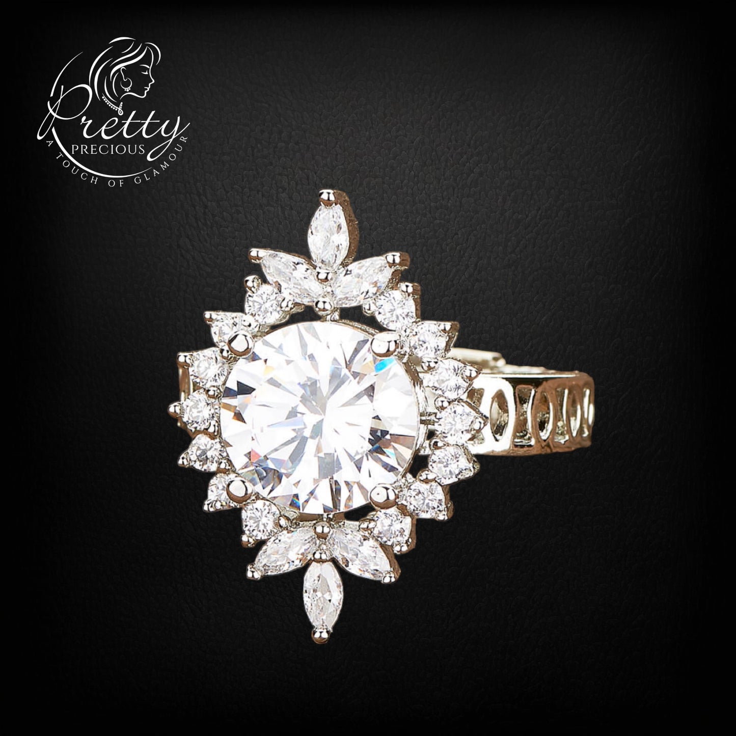 429226-American Diamond Adjustable Ring With Rhodium Plating-White