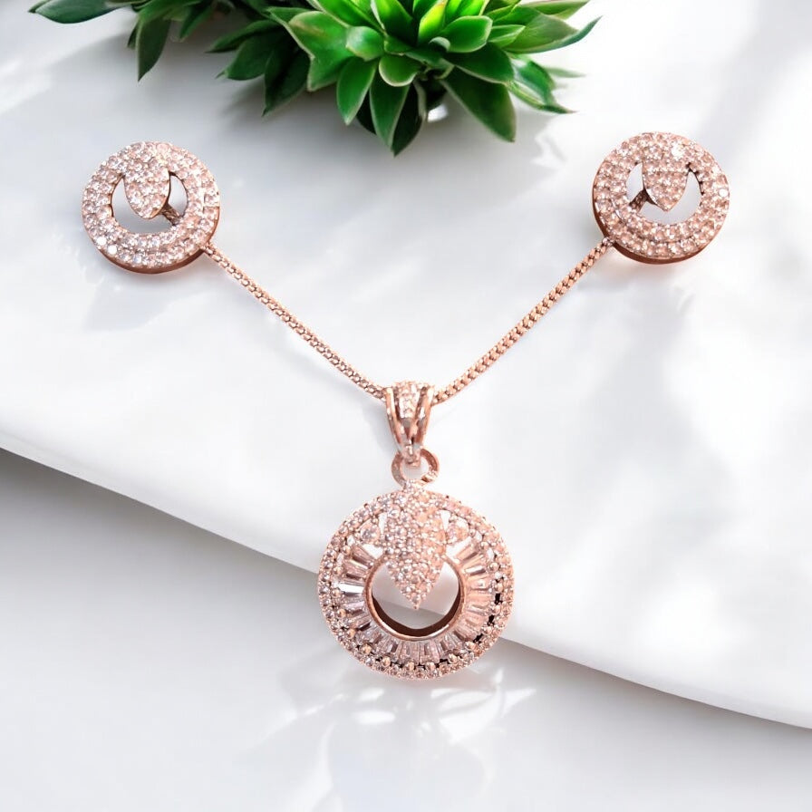 92259-PS-American Diamond Delicate Pendant Set With Rhodium Plating-Design 4