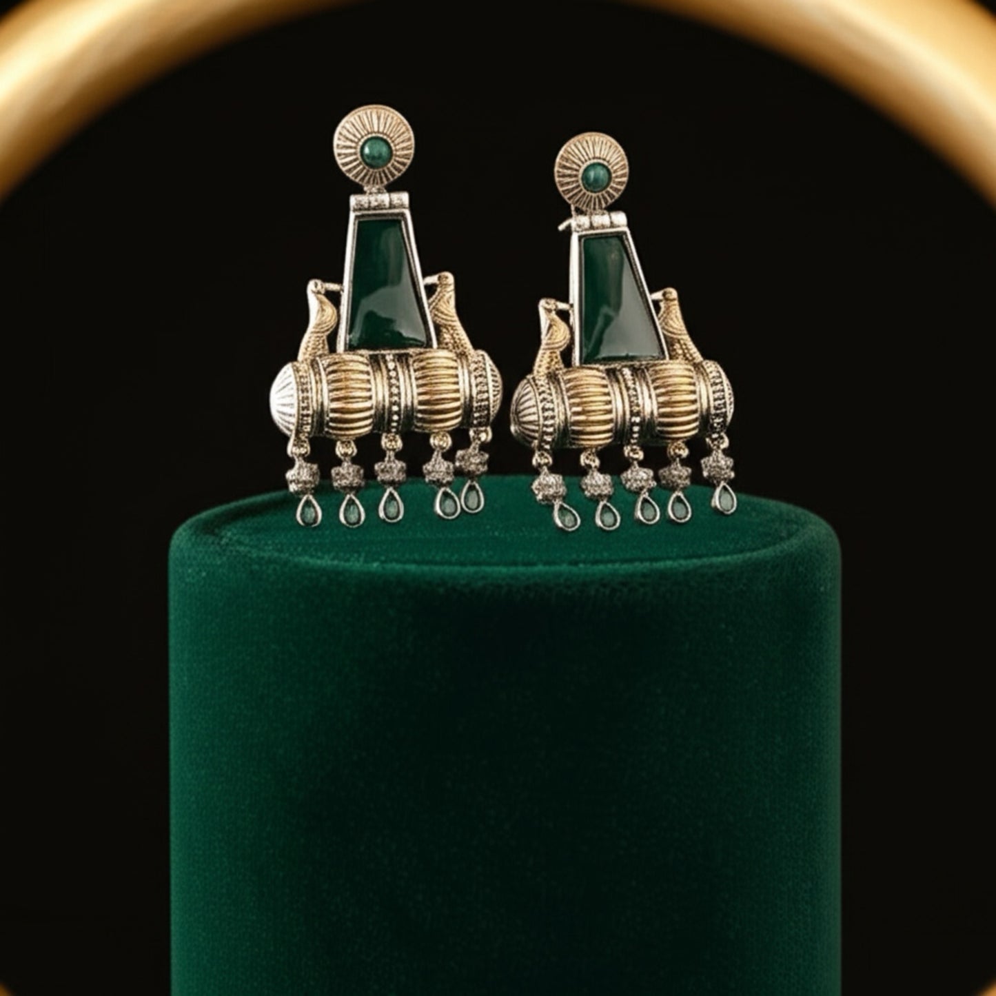 OXE-35425 Pretty Precious Fashion Oxidised Silver Stylish Party Wear Earrings for Women and Girls-Green