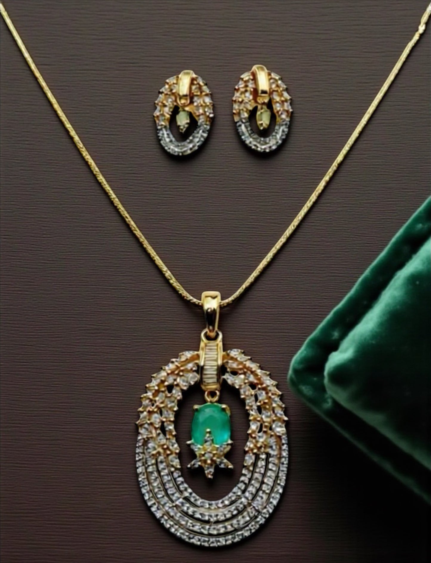 96159-PS-American Diamond Delicate Pendant Set With Gold Plating-Mint