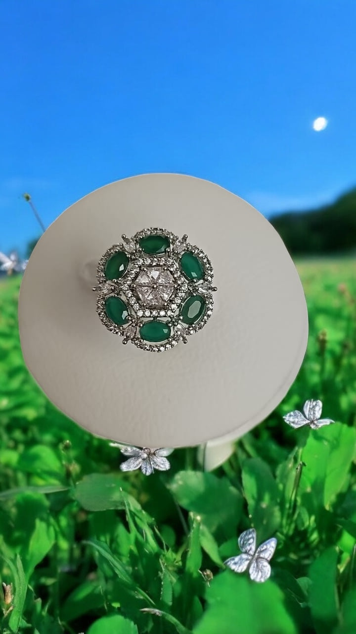 Ring200 Cz Adjustable Ring Green